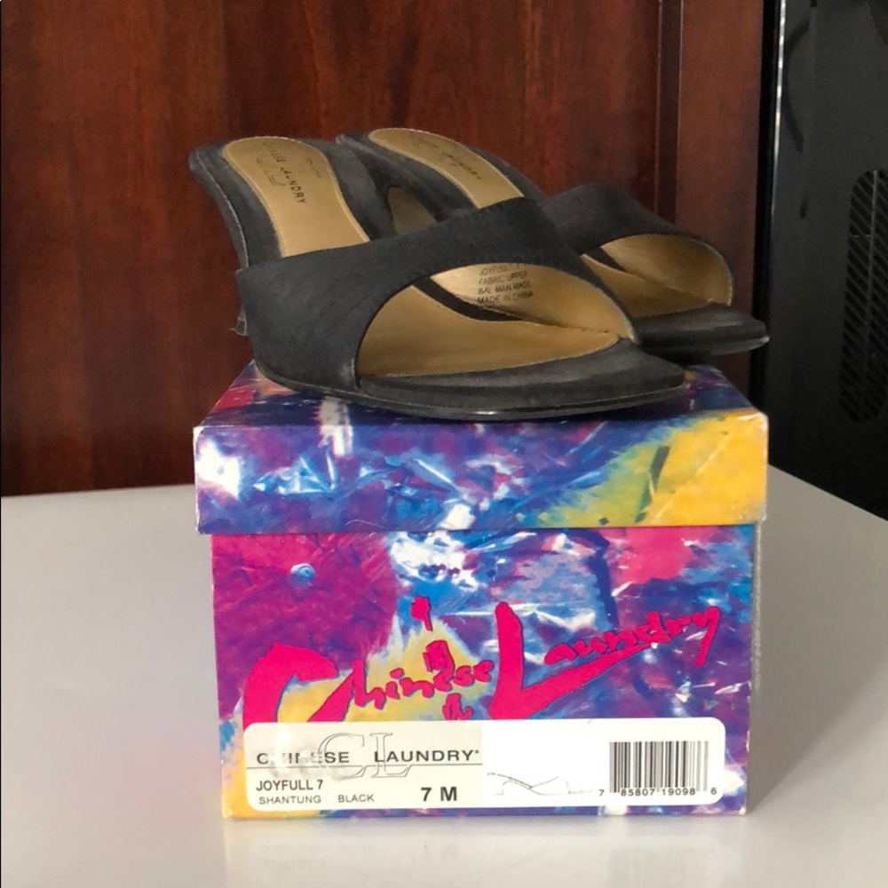 Chinese Laundry Black Open Toe Heels Size 7